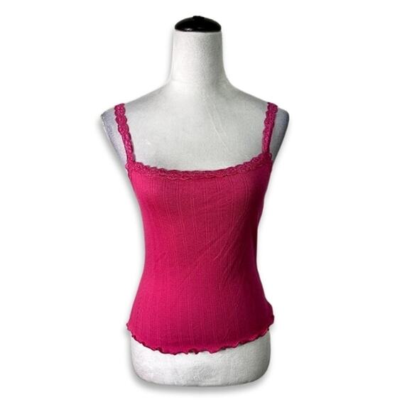 BP Crop Top Sleeveless Ribbed Material Lace Straps Eye Catching Hot Pink W S NWT - Picture 1 of 9